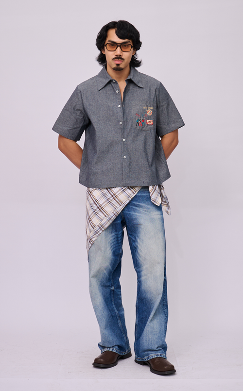 PINO TOP - GRAY DENIM CHAMBRAY DISCO