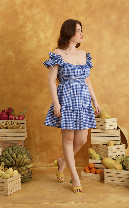 POPPY MINI DRESS - BLUE GINGHAM Shop.TayoStudio
