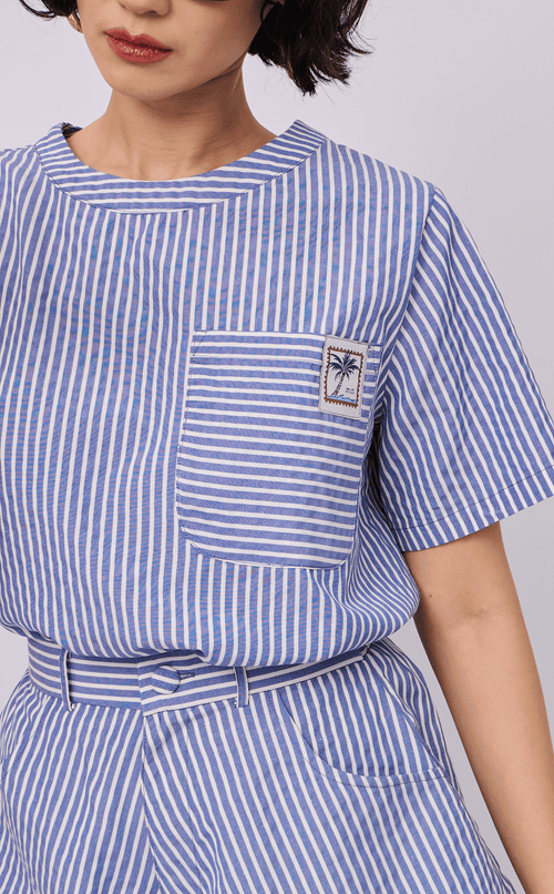PUERTO SHIRT - BLUE STRIPES SEERSUCKER