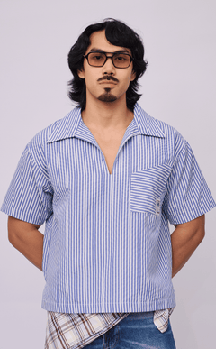 QUEZON SHIRT - BLUE STRIPES SEERSUCKER