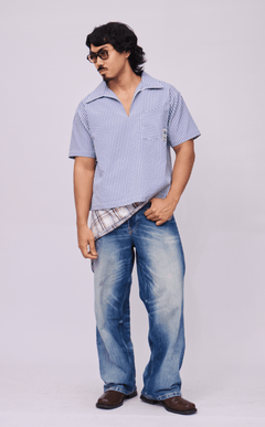 QUEZON SHIRT - BLUE STRIPES SEERSUCKER