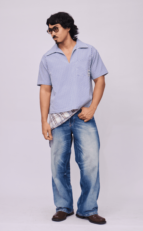 QUEZON SHIRT - BLUE STRIPES SEERSUCKER