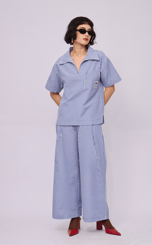 QUEZON SHIRT - BLUE STRIPES SEERSUCKER
