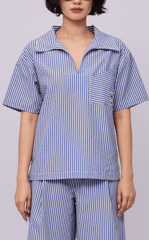 QUEZON SHIRT - BLUE STRIPES SEERSUCKER