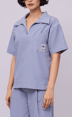 QUEZON SHIRT - BLUE STRIPES SEERSUCKER
