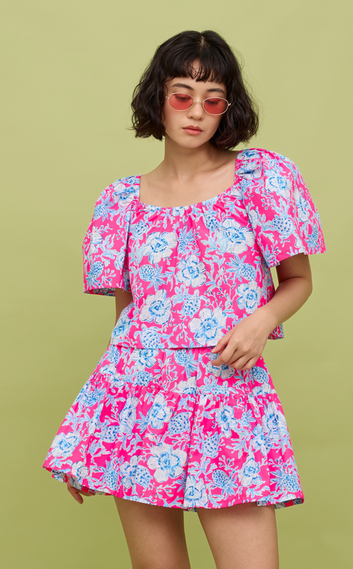 STACY SKORT - NEON PINK-BLUE FLORAL