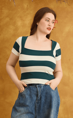 STEFFY TOP - TEAL STRIPES