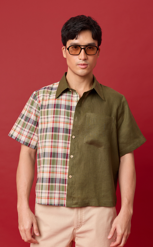 SULTAN SHIRT - OLIVE PLAID Shop.TayoStudio