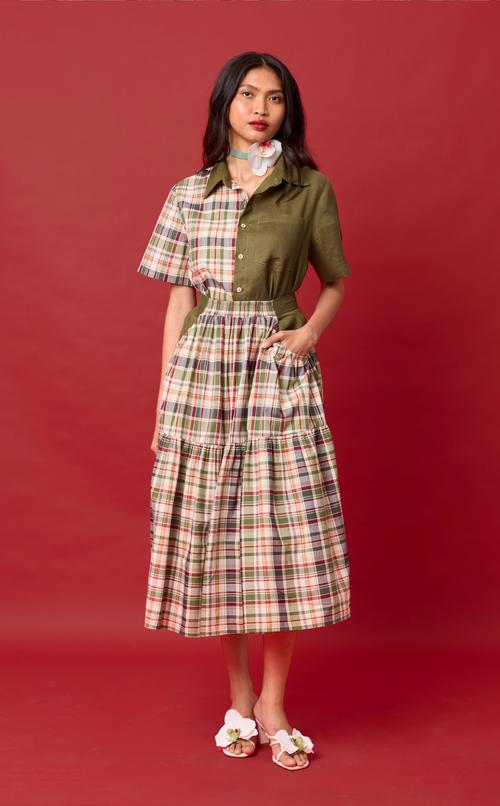 SULTAN SHIRT - OLIVE PLAID Shop.TayoStudio