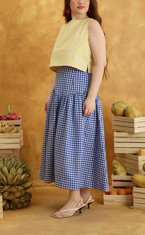 JOSEFA SKIRT - NAVY BLUE GINGHAM (PRE-ORDER) Shop.TayoStudio