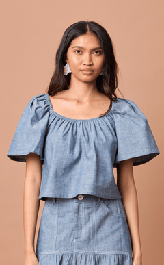 VANIA TOP - DENIM LINEN Shop.TayoStudio