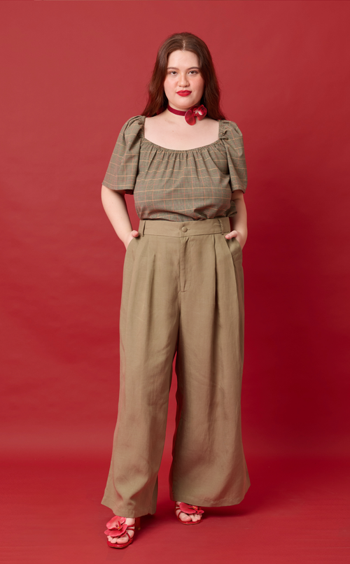 VANIA TOP - HOUNDSTOOTH PLAID