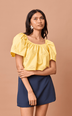 VANIA TOP - YELLOW EYELET Shop.TayoStudio