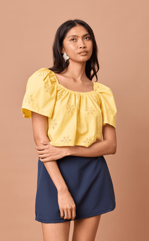 VANIA TOP - YELLOW EYELET Shop.TayoStudio