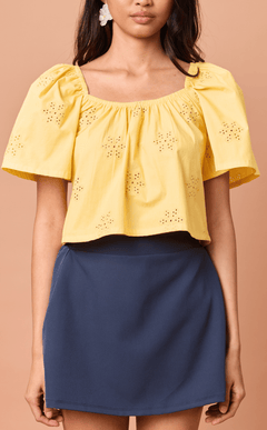 VANIA TOP - YELLOW EYELET Shop.TayoStudio