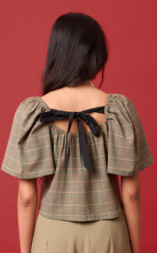 VANIA TOP - HOUNDSTOOTH PLAID