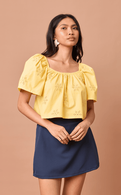 VANIA TOP - YELLOW EYELET Shop.TayoStudio