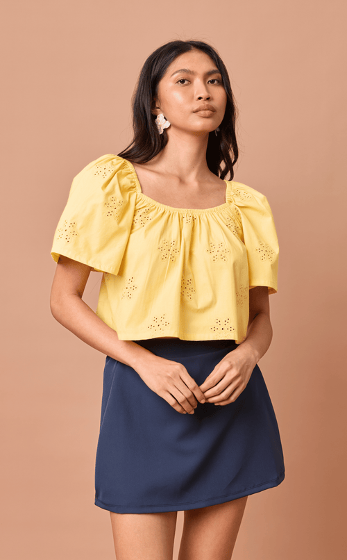 VANIA TOP - YELLOW EYELET Shop.TayoStudio