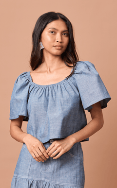 VANIA TOP - DENIM LINEN Shop.TayoStudio