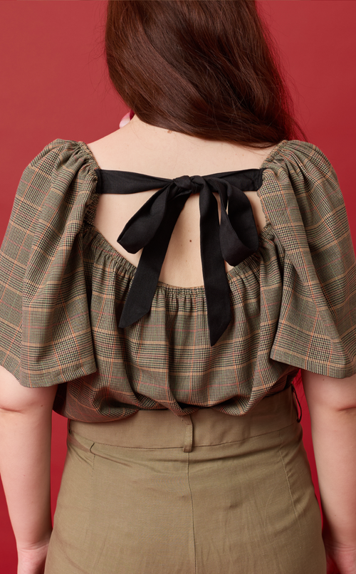 VANIA TOP - HOUNDSTOOTH PLAID