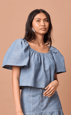 VANIA TOP - DENIM LINEN Shop.TayoStudio