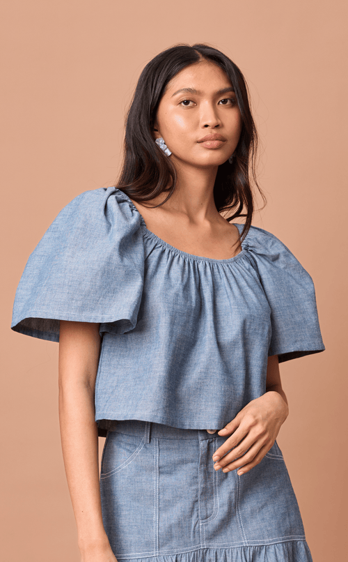 VANIA TOP - DENIM LINEN Shop.TayoStudio