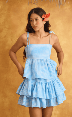 VERDE SHORTS - BLUE LINEN STRIPES