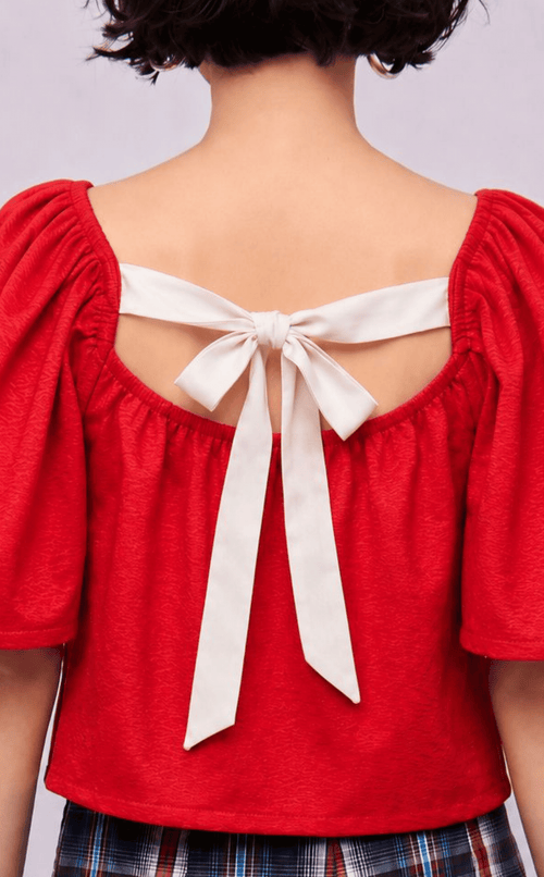 VANIA TOP - RED JACQUARD