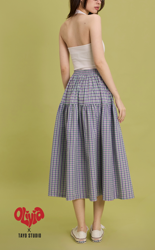 HANNAH SKIRT - PURPLE GREEN MICRO PLAID