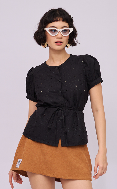 CELINE TOP - BLACK EYELET