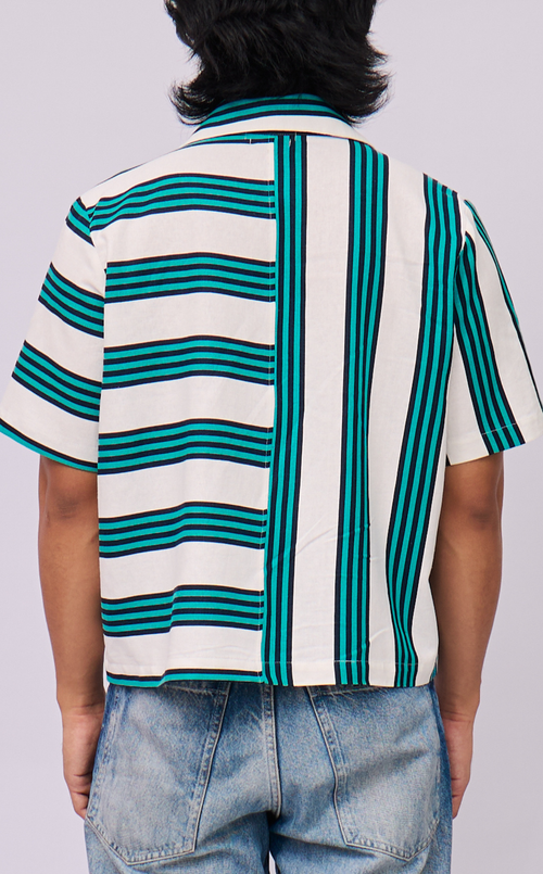 SULTAN SHIRT - TEAL STRIPES LINEN