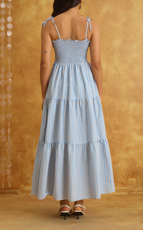 LILIANA MAXI DRESS - BLUE MICRO PLAID