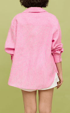 ESCOLTA TOP - PINK STRIPES LINEN w/ EMBLEM