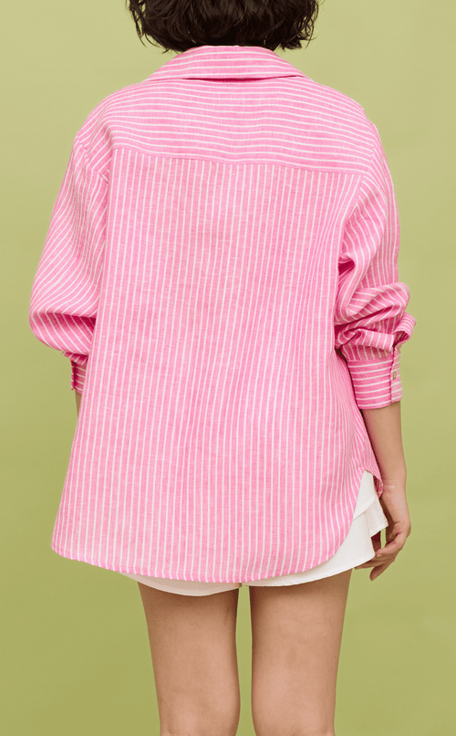 ESCOLTA TOP - PINK STRIPES LINEN w/ EMBLEM