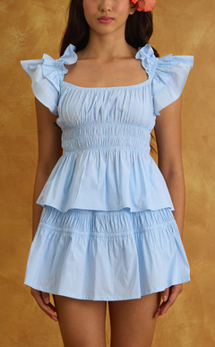POPPY TOP - LIGHT BLUE GRID Shop.TayoStudio