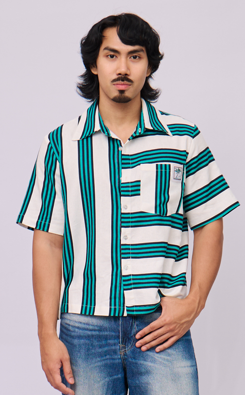 SULTAN SHIRT - TEAL STRIPES LINEN