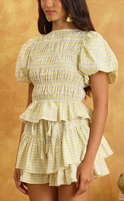 VERDE SHORTS - YELLOW MICRO PLAID Shop.TayoStudio