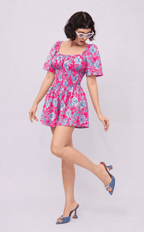 PENNY ROMPER - NEON PINK-BLUE FLORAL