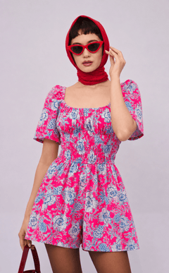 PENNY ROMPER - NEON PINK-BLUE FLORAL