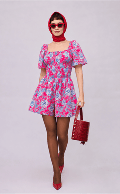 PENNY ROMPER - NEON PINK-BLUE FLORAL
