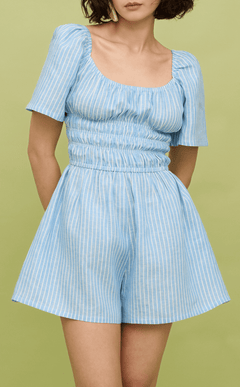 PENNY ROMPER - LIGHT BLUE LINEN STRIPES
