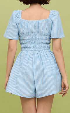PENNY ROMPER - LIGHT BLUE LINEN STRIPES