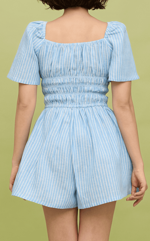 PENNY ROMPER - LIGHT BLUE LINEN STRIPES