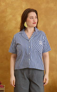 POLLY TOP - NAVY BLUE GINGHAM Shop.TayoStudio