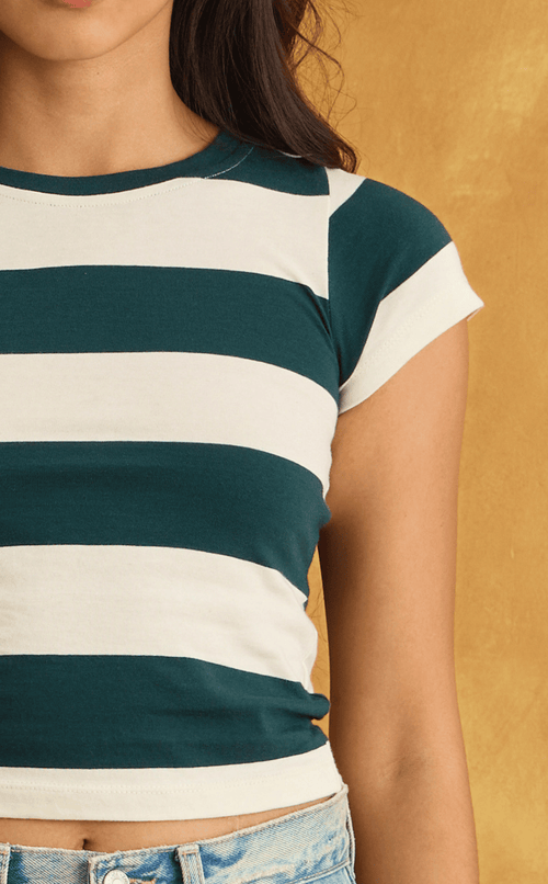 CHESCA TOP - TEAL STRIPES