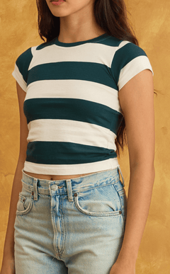 CHESCA TOP - TEAL STRIPES