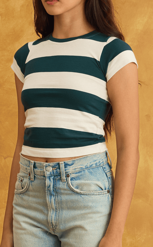 CHESCA TOP - TEAL STRIPES