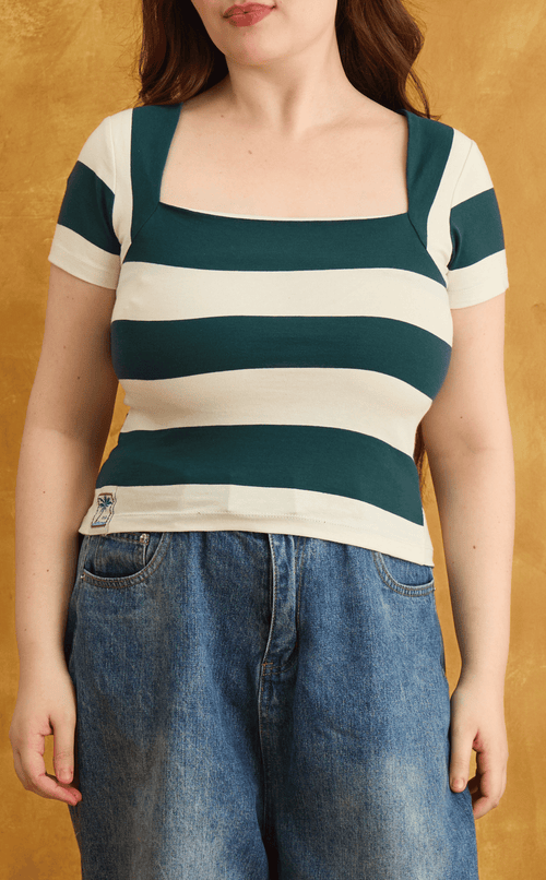 STEFFY TOP - TEAL STRIPES