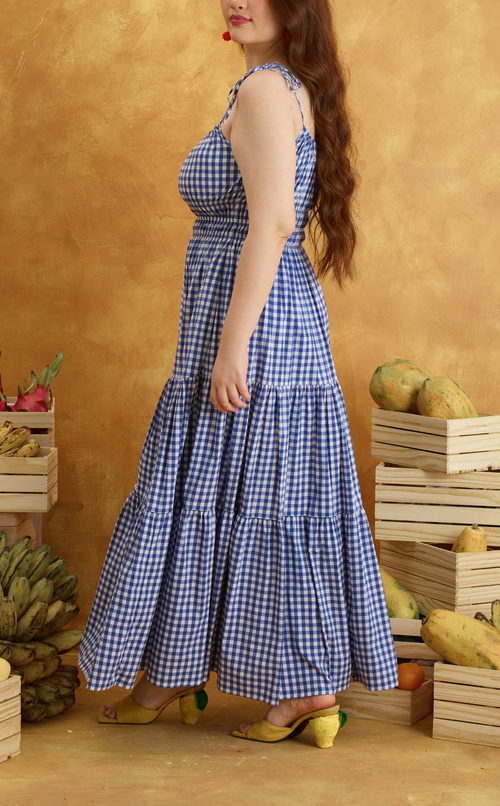 PAMELA MAXI DRESS - BLUE GINGHAM Shop.TayoStudio