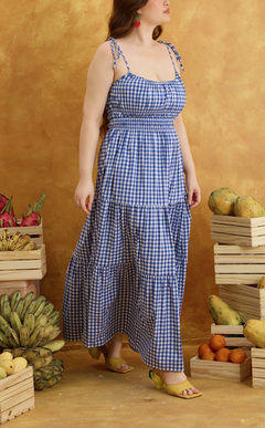 PAMELA MAXI DRESS - BLUE GINGHAM Shop.TayoStudio